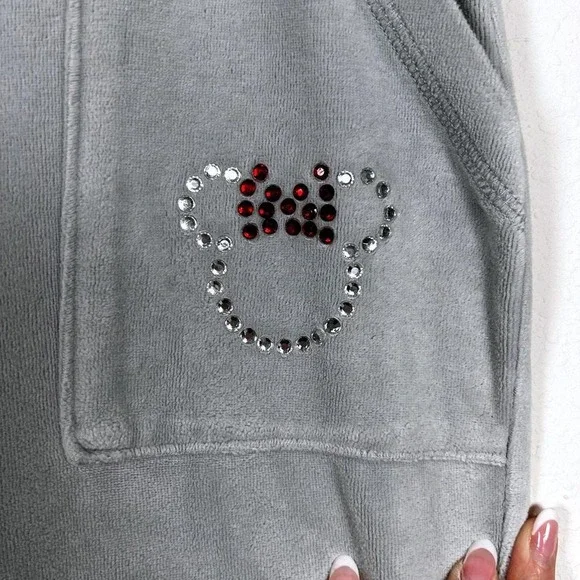 Disney‎ Parks Women's Gray Velour Sweatpants Minnie Mouse Rhinestone Lounge - Picture 3 of 5